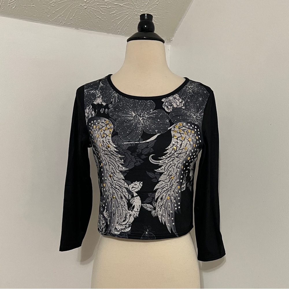 Y2K Wing Embellished Long Sleeve Tee
